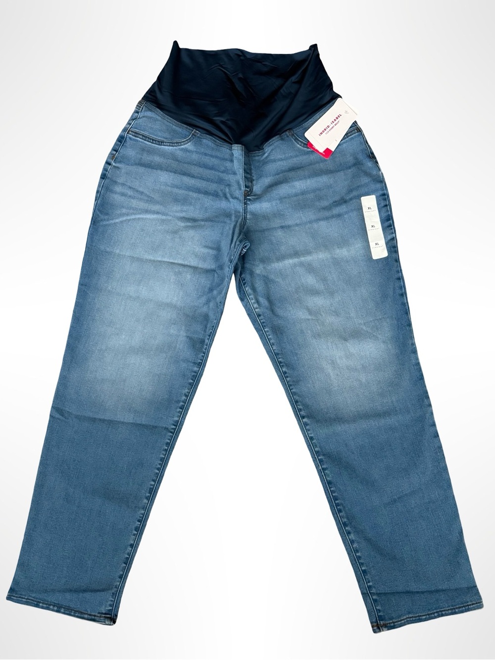 Ingrid + Isabel Maternity Over Belly Panel Jeans Straight Leg Light Wash Stretch